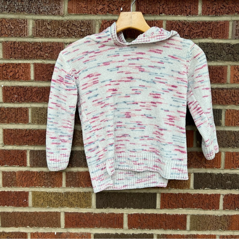 DKNY White and Pink Heathered Soft Knit Pullover Hoodie
